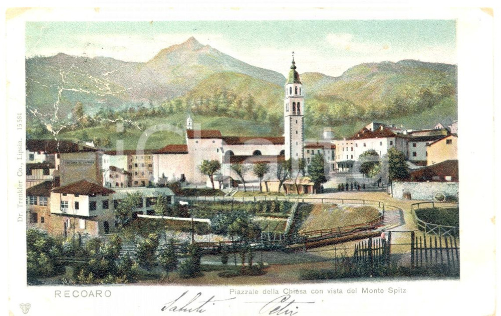 Cartolina originale da collezione 1901 RECOARO TERME VI Piazzale Chiesa Monte SPITZ Cartolina DANNEGGIATA FP VG 1