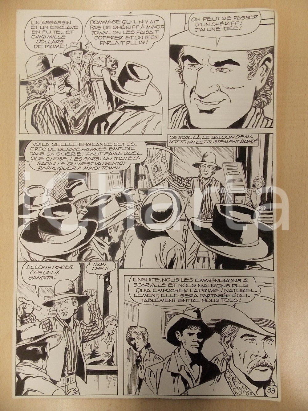 Opera d’arte autentica 1990 Luciano BERNASCONI Billy BOYD ricercato vivo o morto Tavola originale Ep.4 1