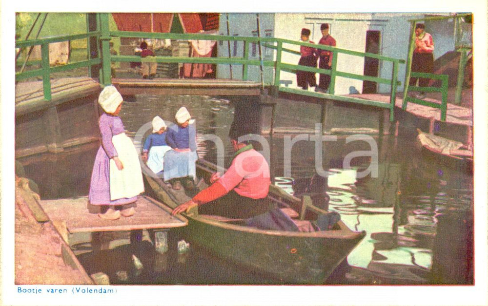 Cartolina originale da collezione 1958 VOLENDAM (NL) Bootje varen - In barca lungo il canale *Cartolina ILLUSTRATA 1