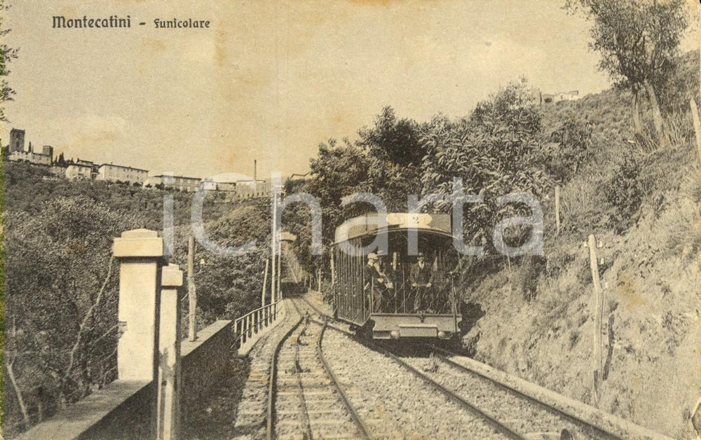 Cartolina originale da collezione 1920 ca MONTECATINI TERME PT Funicolare sale verso il paese ANIMATA FP NV 1