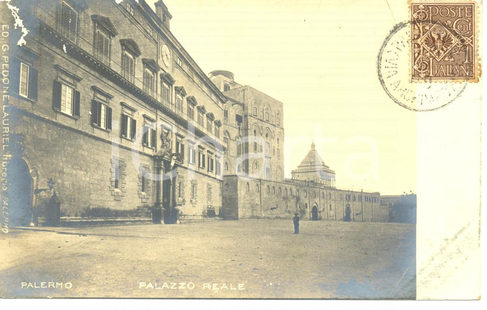 Cartolina originale da collezione 1900 ca PALERMO Palazzo REALE Cartolina animata con carabiniere FP NV 1