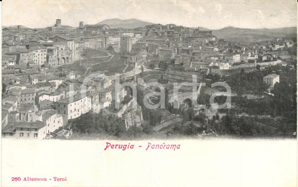 Cartolina originale da collezione 1900 ca PERUGIA Veduta panoramica della città dall alto Cartolina postale FP NV 1