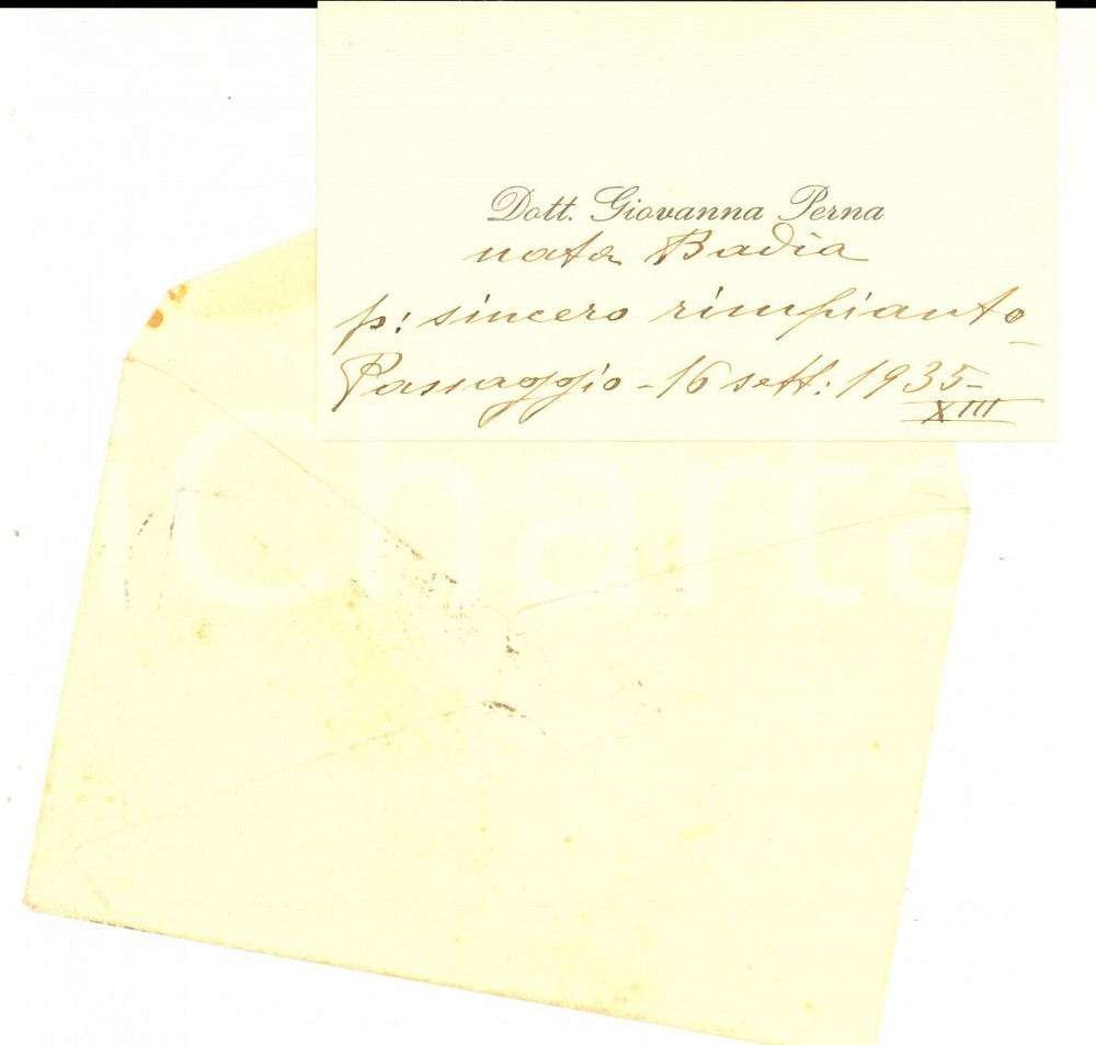 Oggetto da collezione cartaceo 1935 PASSAGGIO / BETTONA PG Biglietto da visita Giovanna PERNA BADIA 1