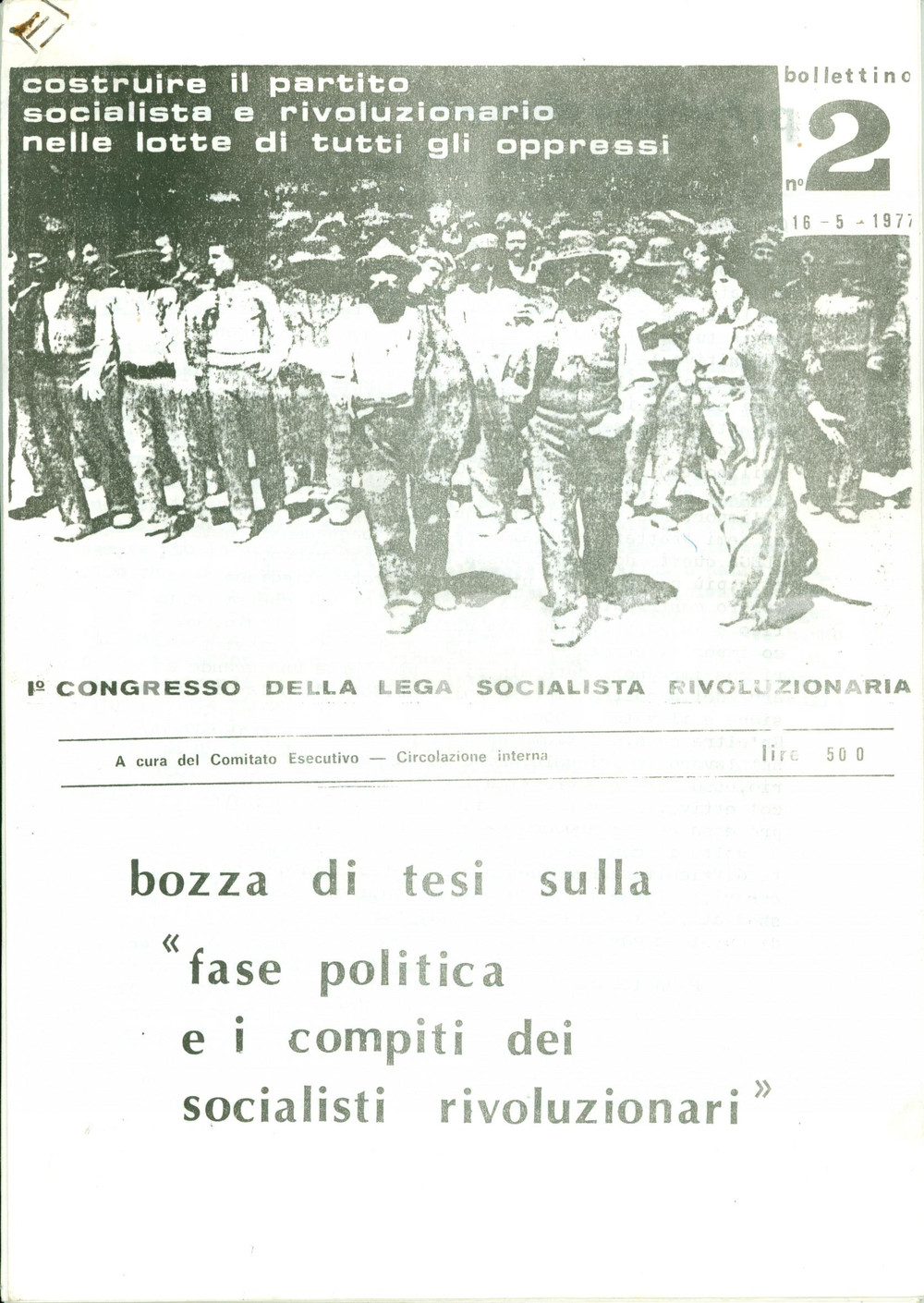 Oggetto da collezione cartaceo 1977 LEGA SOCIALISTA RIVOLUZIONARIA Compito rivoluzione socialista Ciclostile 1