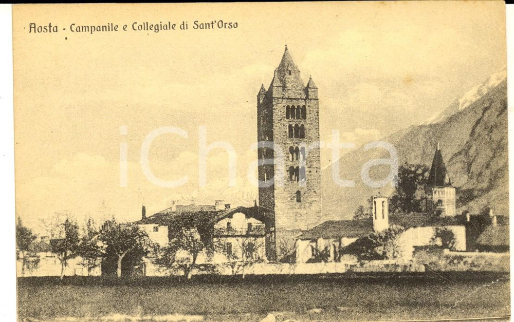 Cartolina originale da collezione 1920 ca AOSTA Campanile e Collegiale di SANT ORSO Cartolina postale FP NV 1