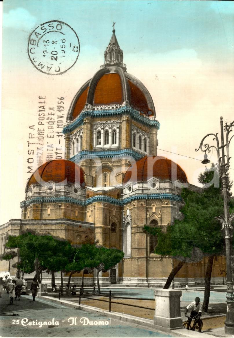 Cartolina originale da collezione 1956 CERIGNOLA FG Duomo Timbro riduzione ferroviaria 1