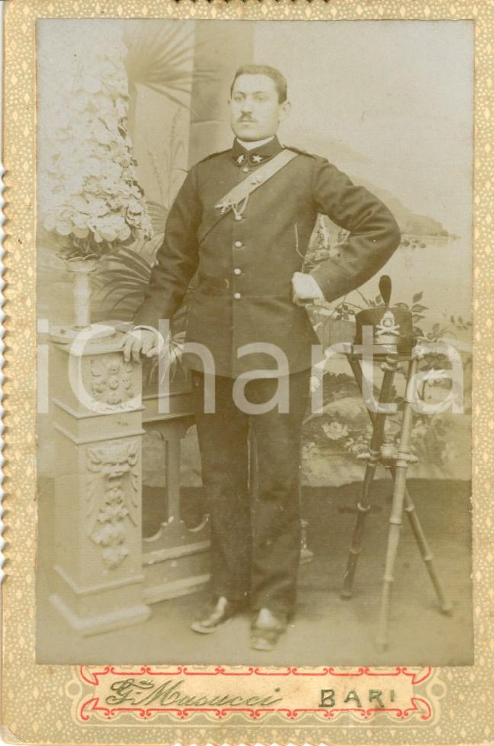 Fotografia d'epoca originale 1910 ca BARI Ritratto di Giovanni LAVAGNINI ufficiale artiglieria *Foto MASUCCI 1