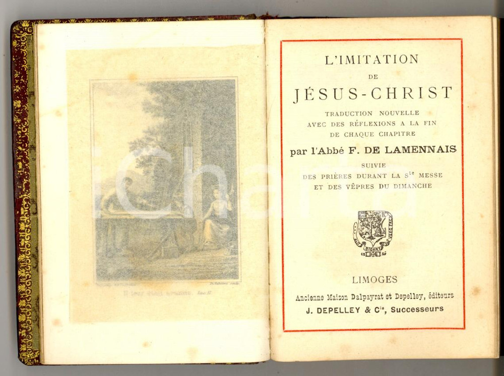 Libro, pubblicazione d epoca 1910 ca LIMOGES L Imitation de JÃ©susChrist  abbÃ© F. de LAMENNAIS Ed. DEPELLEY 1