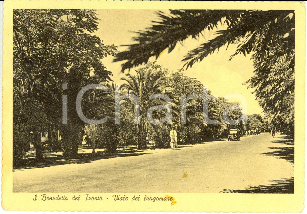Cartolina originale da collezione 1949 SAN BENEDETTO DEL TRONTO (AP) Lungomare con vigile urbano in bici *FG VG 1