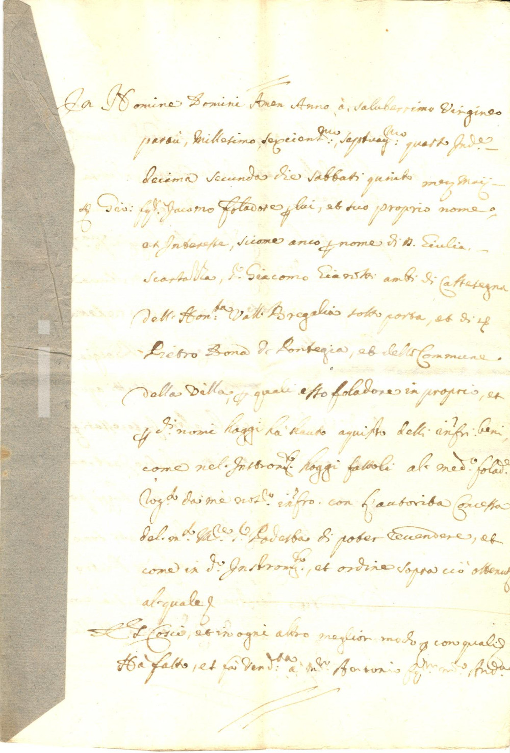 Documento originale, autentico 1674 VILLA DI CHIAVENNA SO Giacomo FOLADORE vende casa ad Antonio ROSINA 1