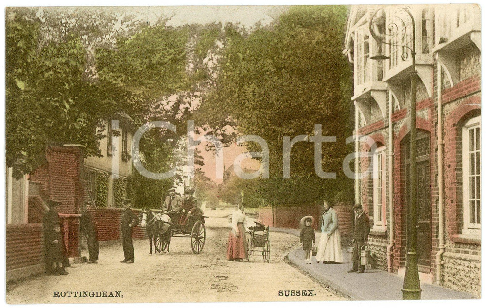 1909 ROTTINGDEAN - EAST SUSSEX (UK) Carriage and woman with stroller - Postcard  Cartolina postale d'epoca, viaggiata. FAIR/discreto Lievi smussature agli angoli Formato: FP originale e autentica 1