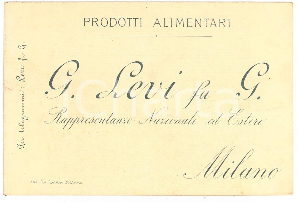 Oggetto da collezione cartaceo 1900 circa MILANO Biglietto prodotti Alimentari G. LEVI 1