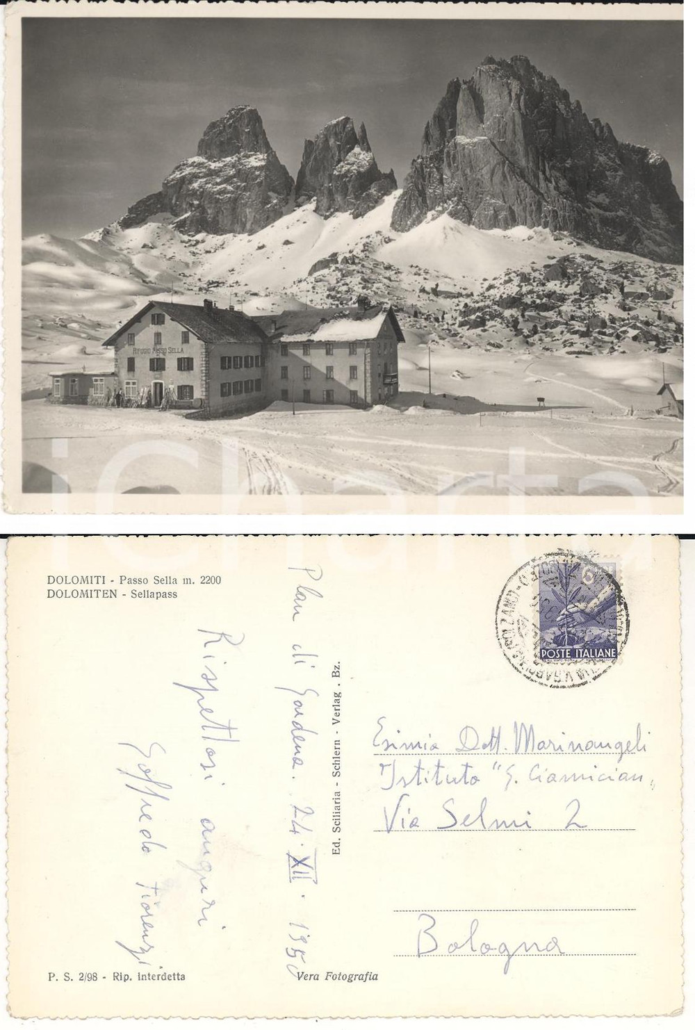 Autografo originale 1950 SELVA DI GARDENA (BZ) Rifiugio PASSO SELLA *Autografo Goffredo FIORENZI FG 1