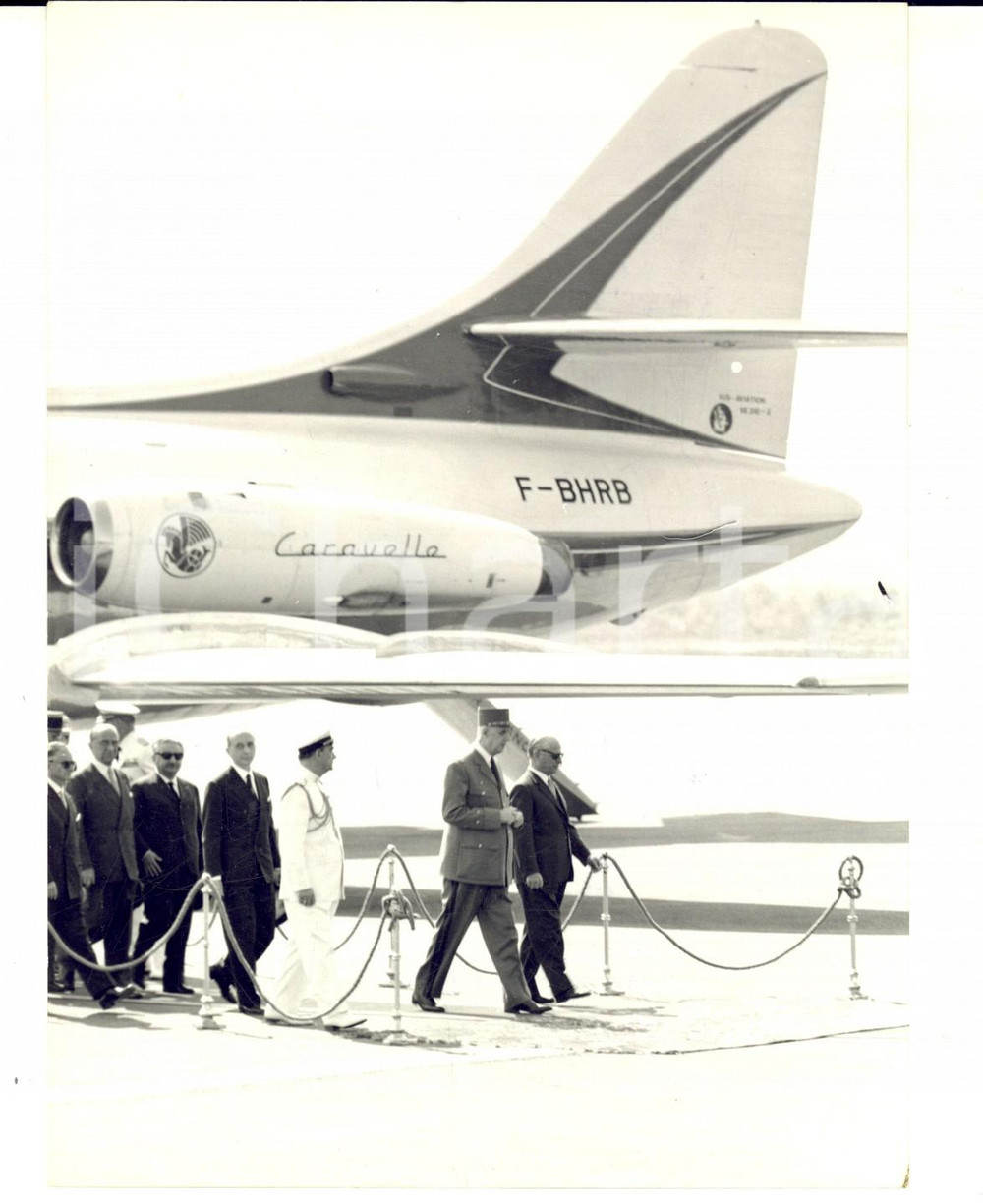 Fotografia d epoca originale 1959 MILANO MALPENSA Presidente Charles DE GAULLE atterra all aeroporto Foto 1