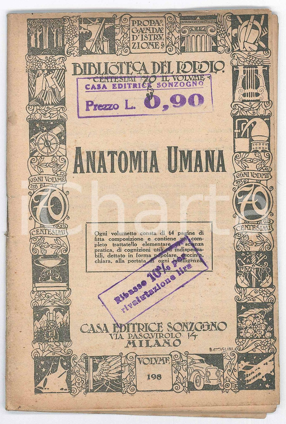 Libro, pubblicazione d epoca 1900 ca BIBLIOTECA DEL POPOLO  Anatomia umana  Ed. SONZOGNO 1
