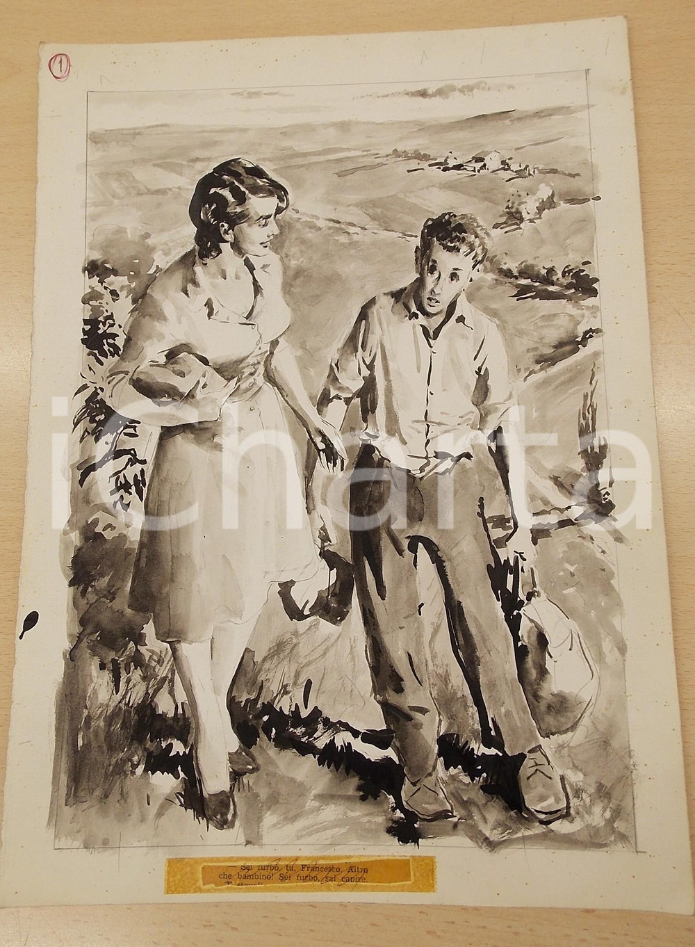 Stampa, bozzetto originale 1965 Alfonso ARTIOLI Sei furbo, altro che bambino  Tavola originale 25x35 cm 1