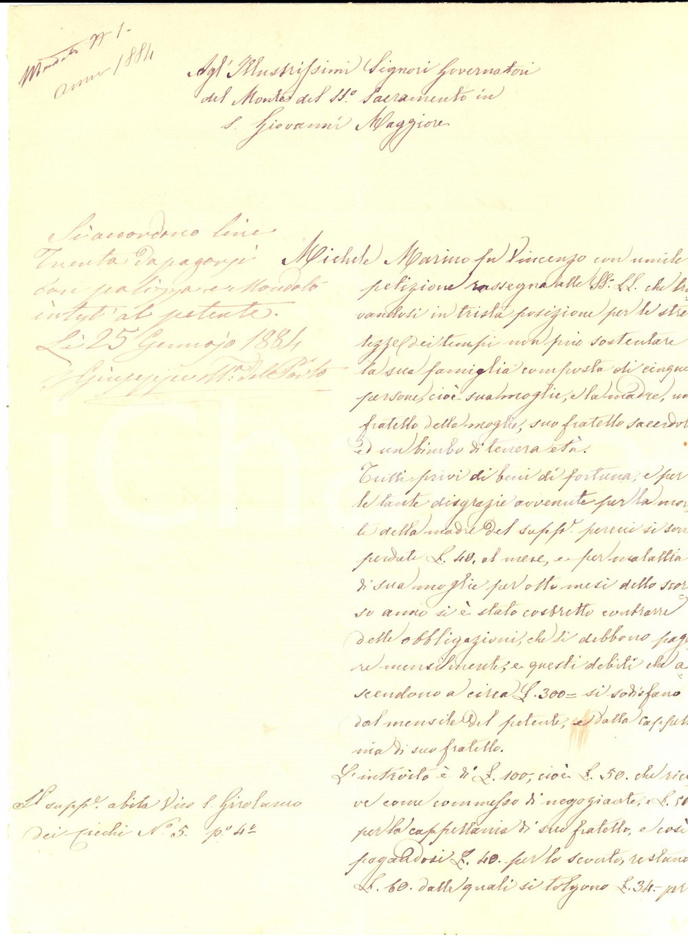 Documento originale, autentico 1884 NAPOLI Supplica di Michele MARINO per la sua famiglia tra debiti e miseria 1