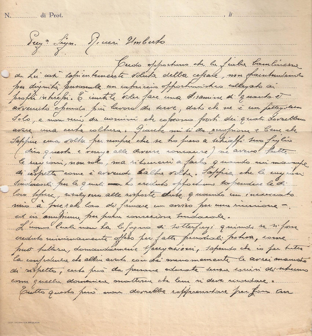 Manoscritto, lettera originale 1930 DARFO BOARIO TERME BS PiÃ¹ rispetto per Fascismo 1