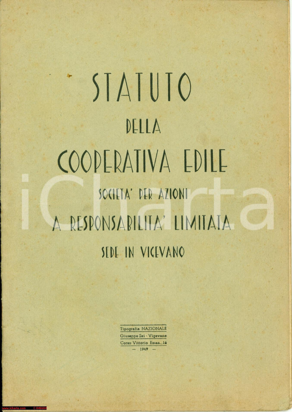 Oggetto da collezione cartaceo 1949 VIGEVANO PV Statuto della cooperativa EDILE 1