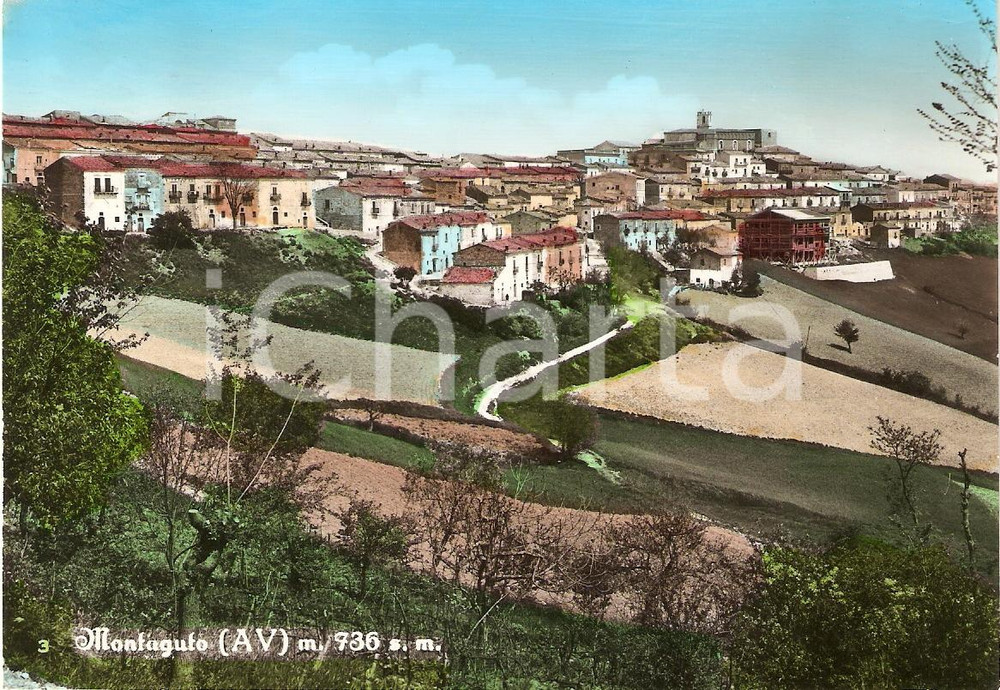 Cartolina originale da collezione 1970 MONTAGUTO AV Scorcio panoramico del paese Cartolina FG VG 1