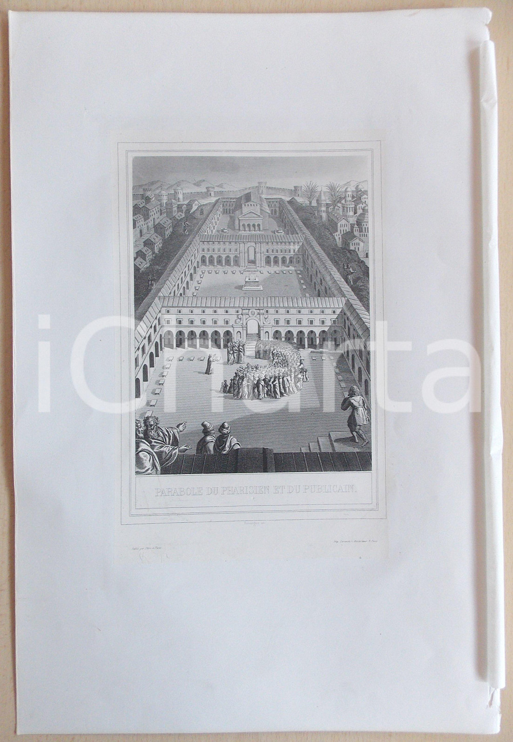 Stampa, bozzetto originale 1853 VIE DE N. S. JESUS CHRIST Parabole du pharisien et du publicain Gravure 1
