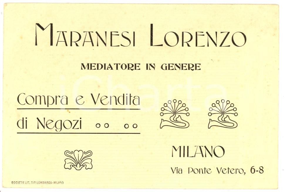 Oggetto da collezione cartaceo 1920 circa MILANO Lorenzo MARANESI compravendita negozi 1