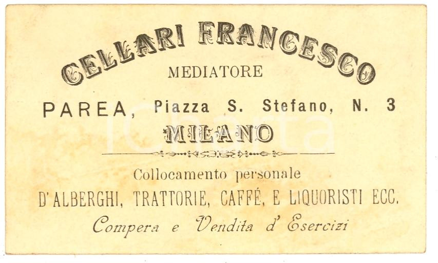Oggetto da collezione cartaceo 1890 ca MILANO Francesco CELLARI mediatore per alberghi 1