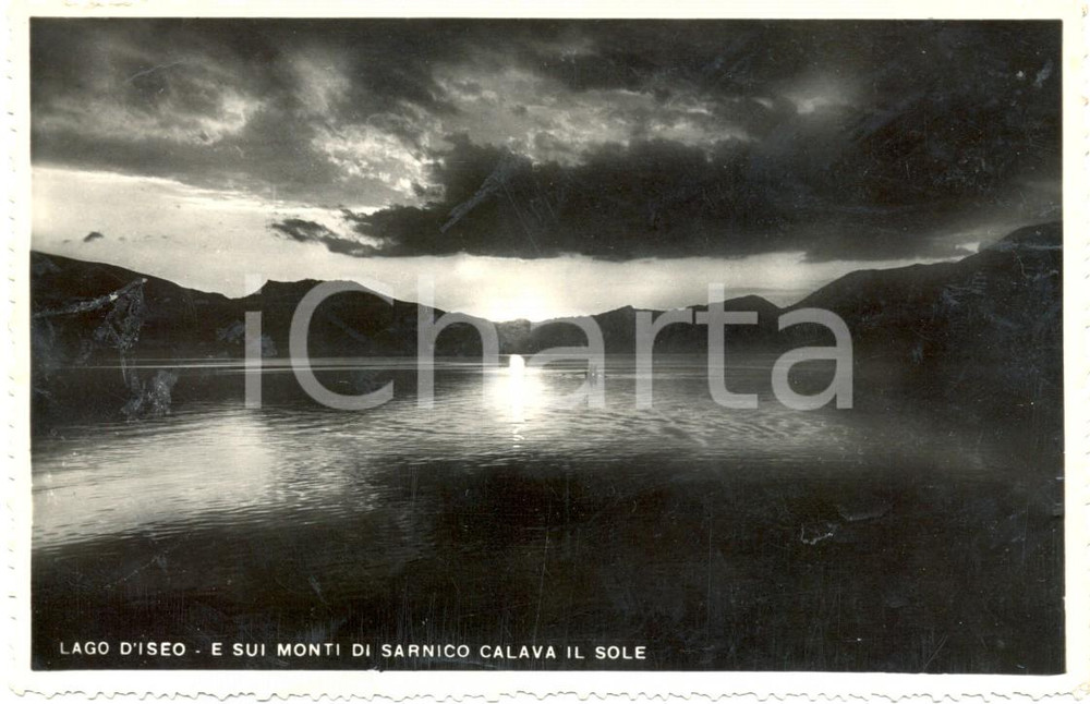 Cartolina originale da collezione 1957 BRESCIA Tramonto sul LAGO D'ISEO e monti di SARNICO Cartolina postale FP VG 1