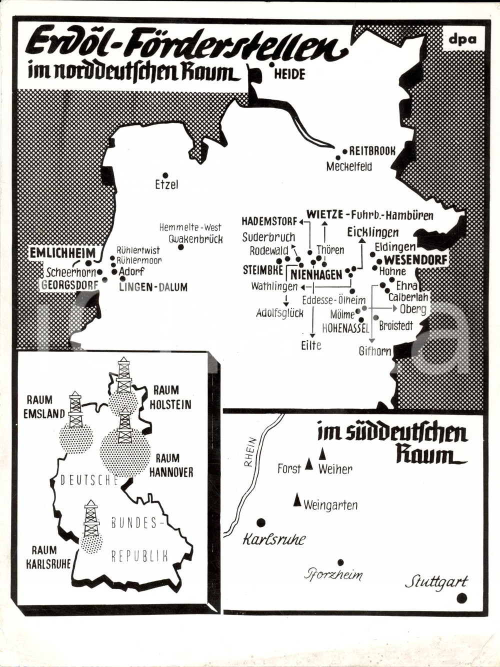 Fotografia d epoca originale 1952 DEUTSCHE BUNDESREPUBLIK Mappa riserve petrolifere tedesche FOTOGRAFIA 1