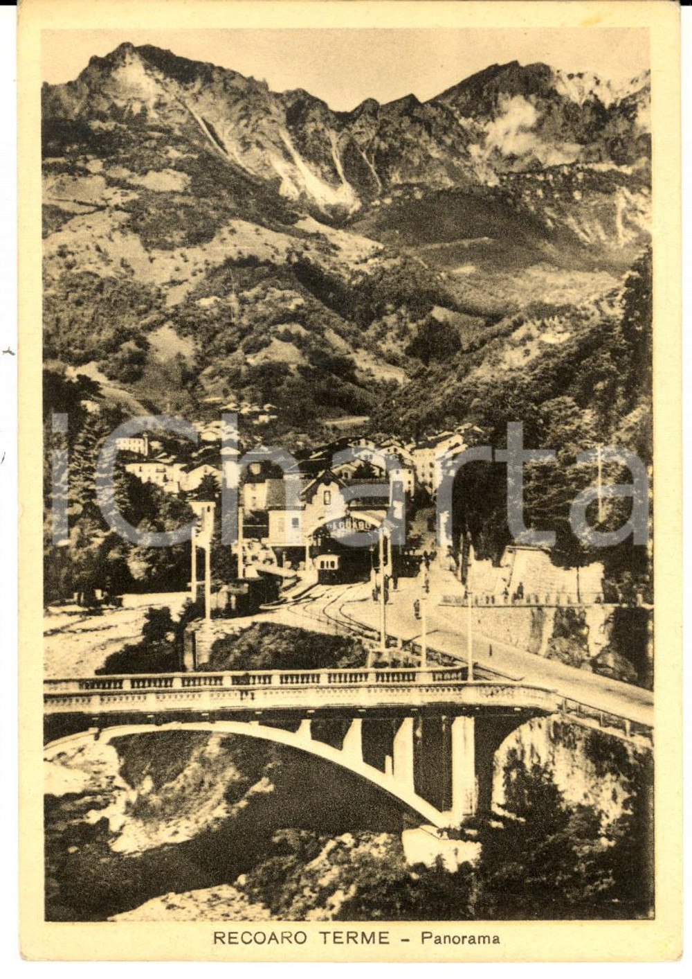 Cartolina originale da collezione 1950 RECOARO TERME (VI) Panorama con la ferrovia *Cartolina postale FG VG 1