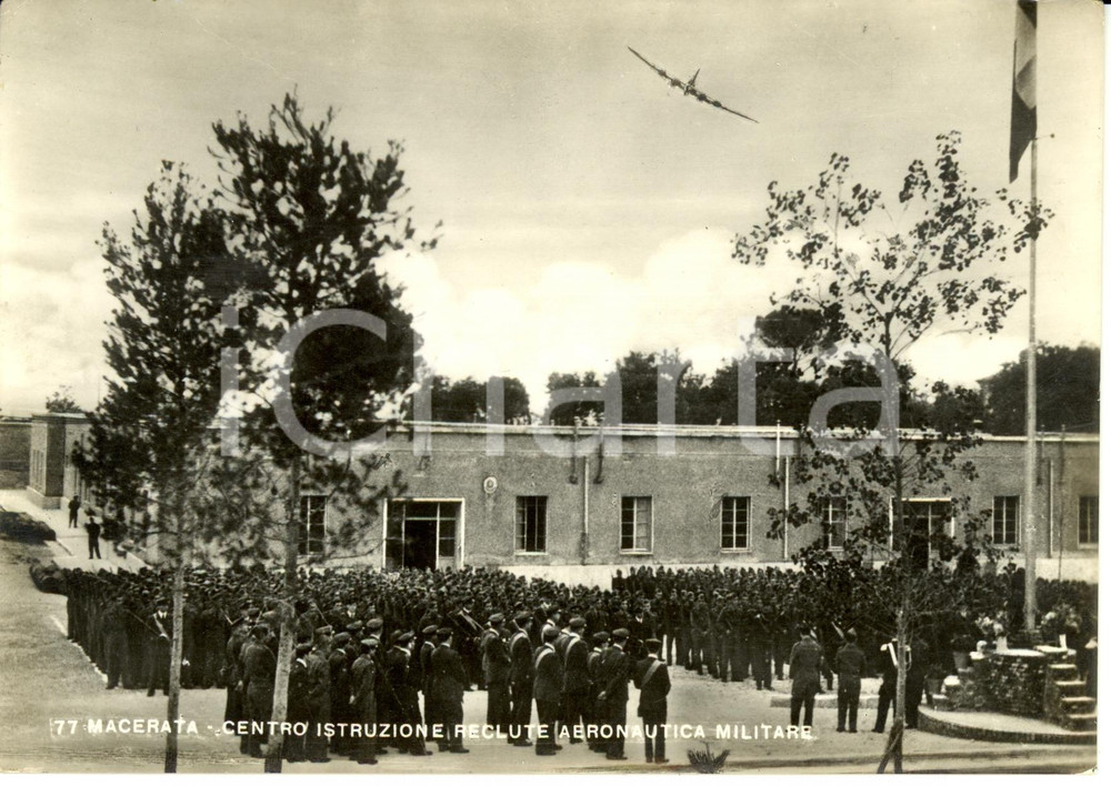 Cartolina originale da collezione 1959 MACERATA Centro Istruzione Reclute Aeronautica militare ANIMATA con aereo 1