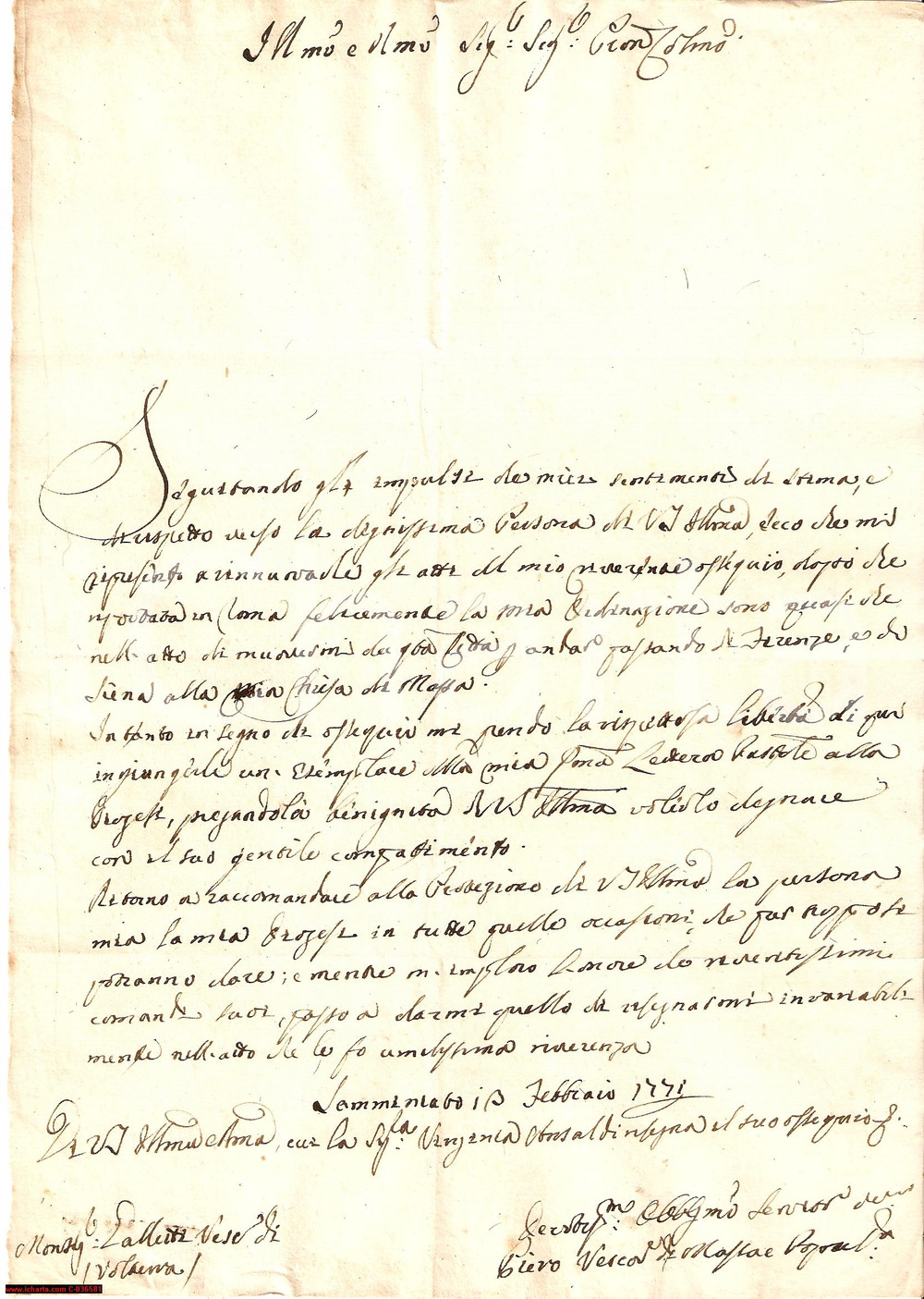 Autografo originale 1771 Lettera autografa VESCOVO DI MASSA E POPULONIA 1