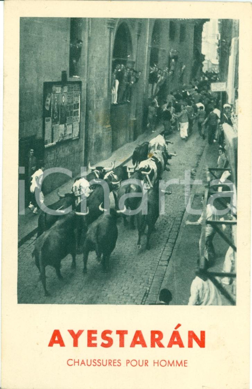 Materiale pubblicitario d’epoca 1950 ca PAMPLONA Calzados AYESTARAN Festival SAN FERMIN *Biglietto mappa 1