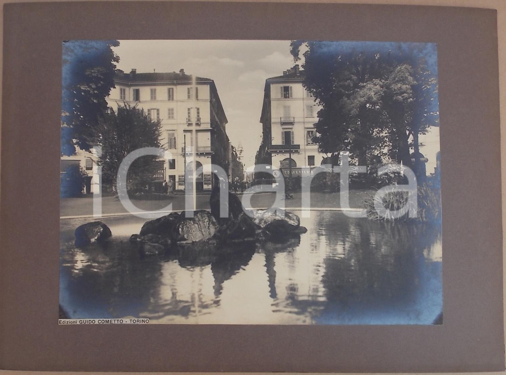 Fotografia d'epoca originale 1940 ca TORINO Fontana PORTA NUOVA e via ROMA *Foto ed. Guido COMETTO 1