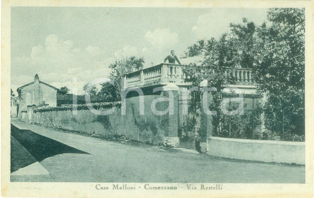 Cartolina originale da collezione 1940 ca COMEZZANOCIZZAGO BS Ingresso casa MAFFONI in via RESTELLI ANIMATA 1