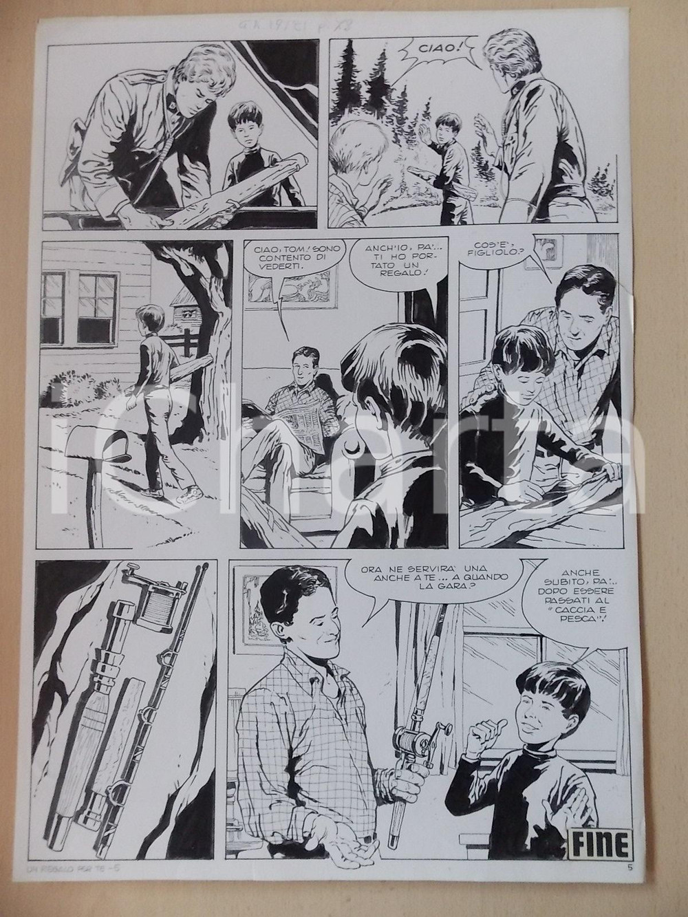 Opera d’arte autentica 1970 ca REGALO PER TE Luciano BERNASCONI Una nuova canna da pesca Tavola LUBE 1