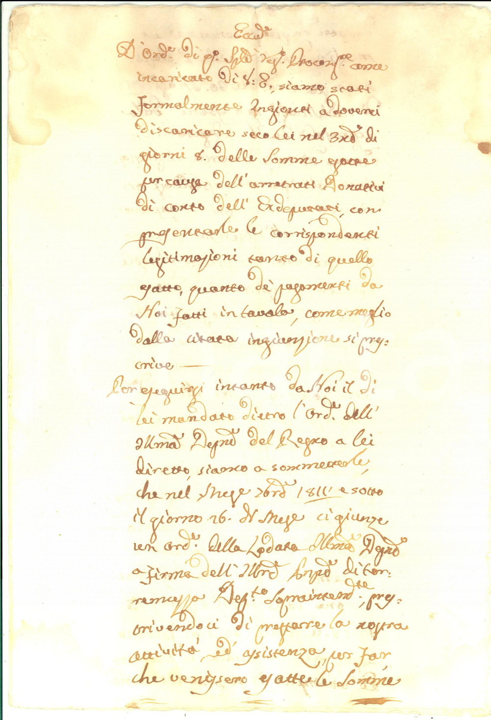 Documento originale, autentico 1813 CALTAGIRONE CT Discarico somme per arretrati donativi di ex deputati 1