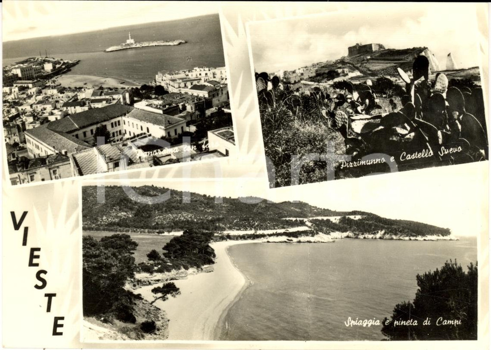 Cartolina originale da collezione 1954 VIESTE (FG) Vedutine PIZZIMUNNO Castello Svevo FG 1