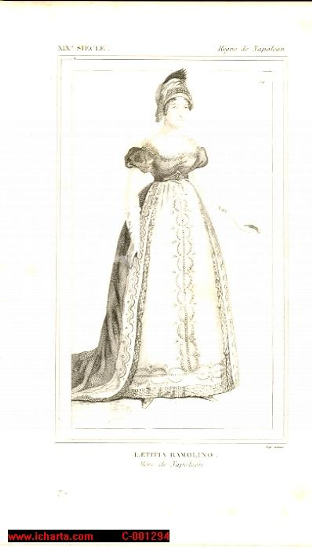 Stampa, bozzetto originale 1852 REGNE DE NAPOLEON Costumes français Laetitia RAMOLINO Mère Napoléon CAMUS 1