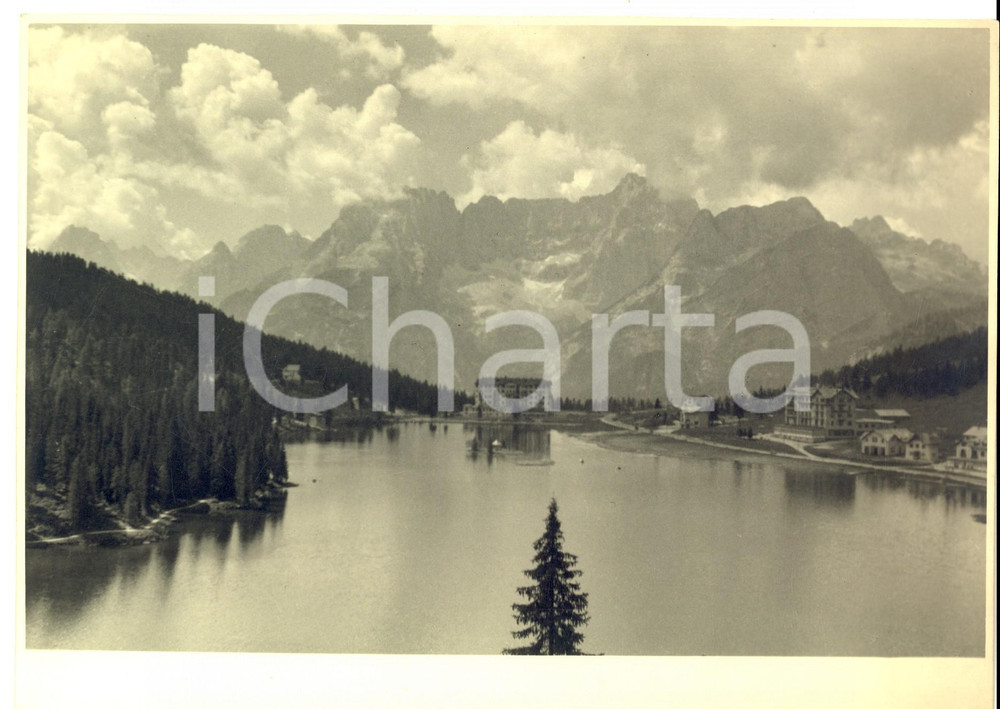 Fotografia d epoca originale 1950 ca CADORE Lago di MISURINA BL Veduta con le montagne Foto 23x18 1
