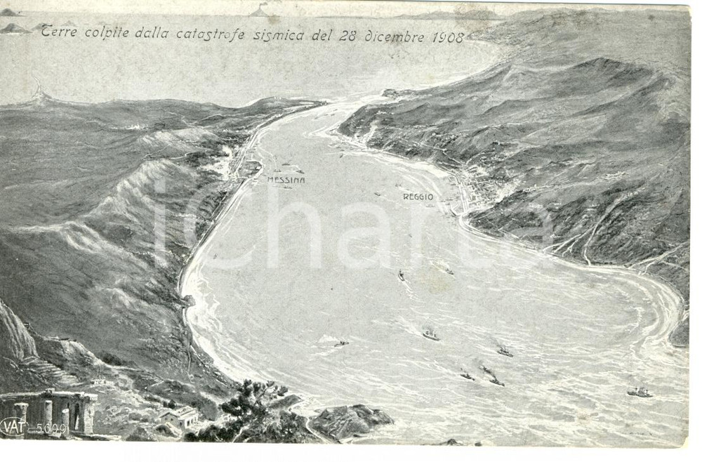 Cartolina originale da collezione 1910 ca MESSINA TERREMOTO Terre colpite dalla catastrofe del 1908 FP NV 1