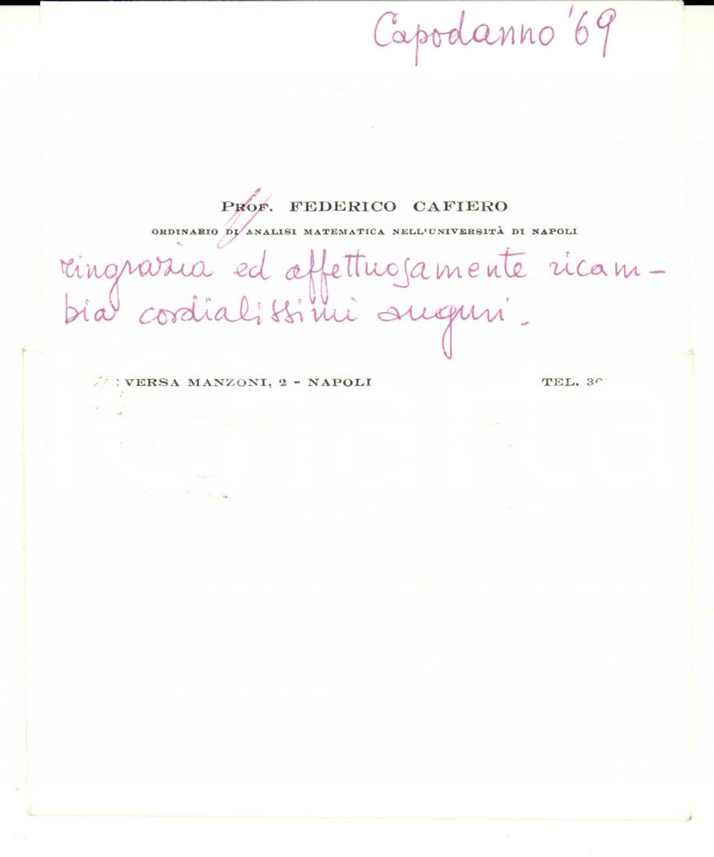 Autografo originale 1969 NAPOLI Biglietto da visita prof. Federico CAFIERO matematico *Autografo 1