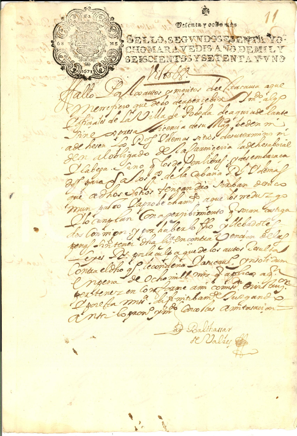 Documento originale, autentico 1671 POVEDA DE LA OBISPALIA (Cuenca, ESPANA) Diritti di pascolo del bestiame 1