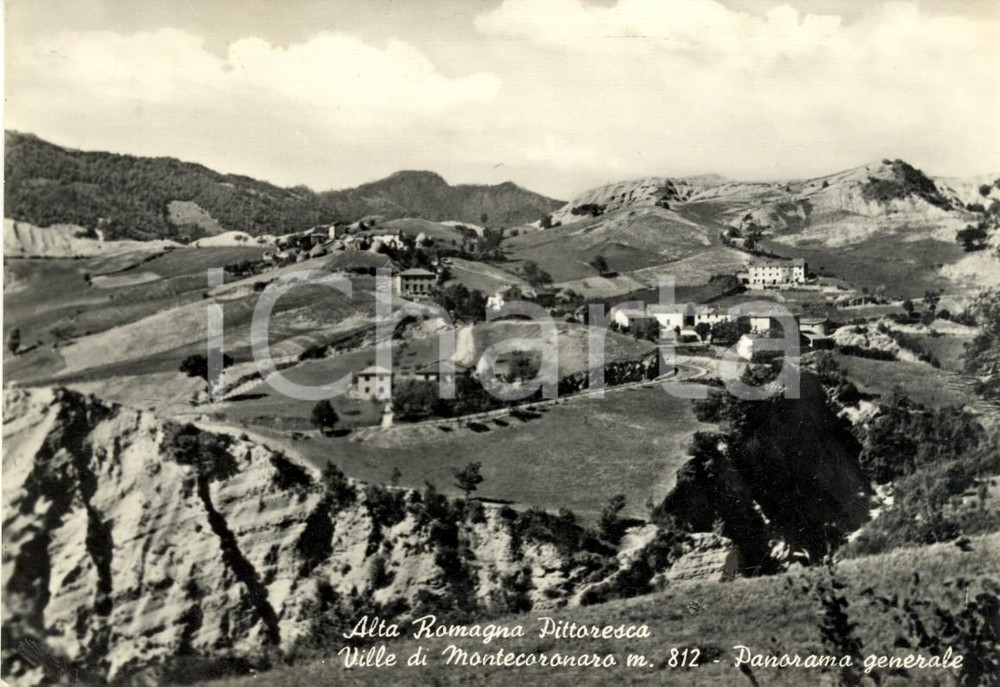 Cartolina originale da collezione 1955 VERGHERETO (FC) Panorama con ville di MONTECORONARO *Cartolina FG VG 1