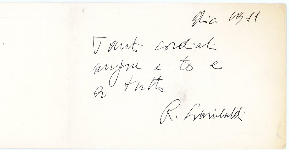 1981 ROMA Senato della Repubblica - Renato GARIBALDI - Biglietto AUTOGRAFO Biglietto augurale, con messaggio autografo.CONDIZIONI: G (lievi piegature)FORMATO: 17x12 cm    originale e autentica 1