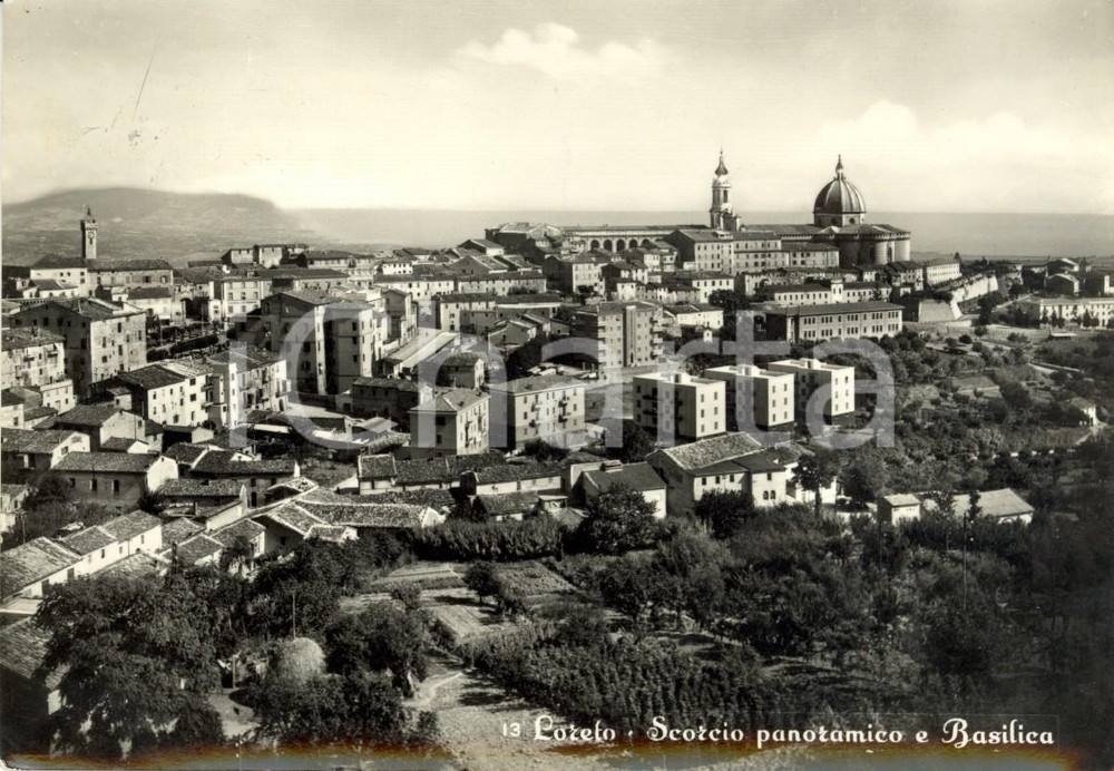 Cartolina originale da collezione 1954 LORETO AN Scorcio panoramico paese con basilica Cartolina postale FG VG 1