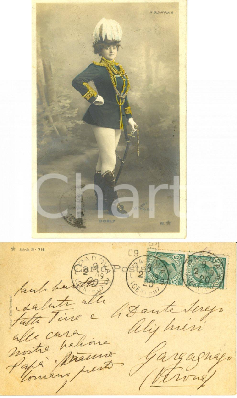 Autografo originale 1909 PADOVA Cartolina ballerina DORLY  Autografo Pieralvise di SEREGO ALIGHIERI 1