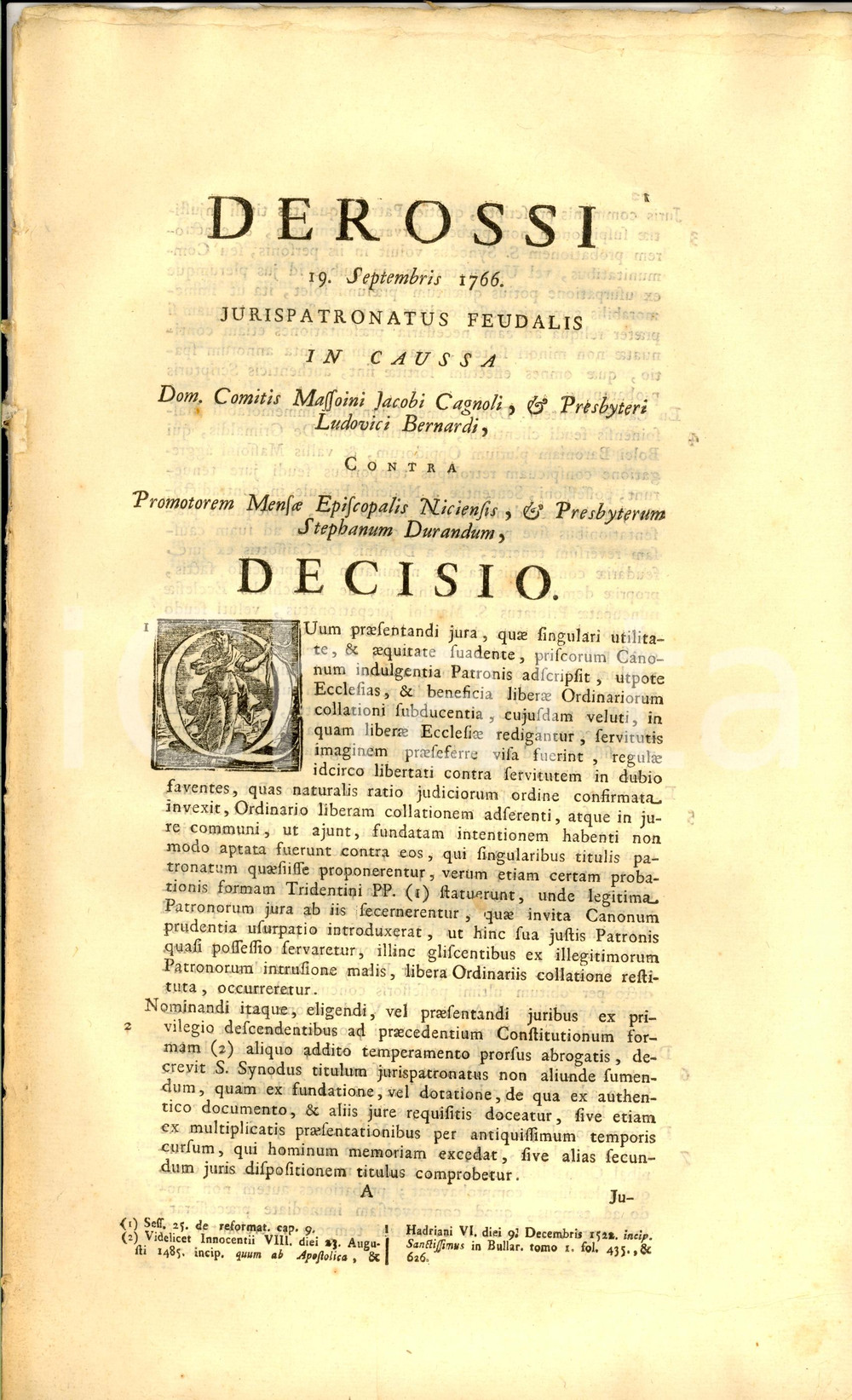 Documento originale, autentico 1766 SAN MARTINO D ENTRAUNES F Conte Giacomo CAGNOLI in lite per giuspatronato 1