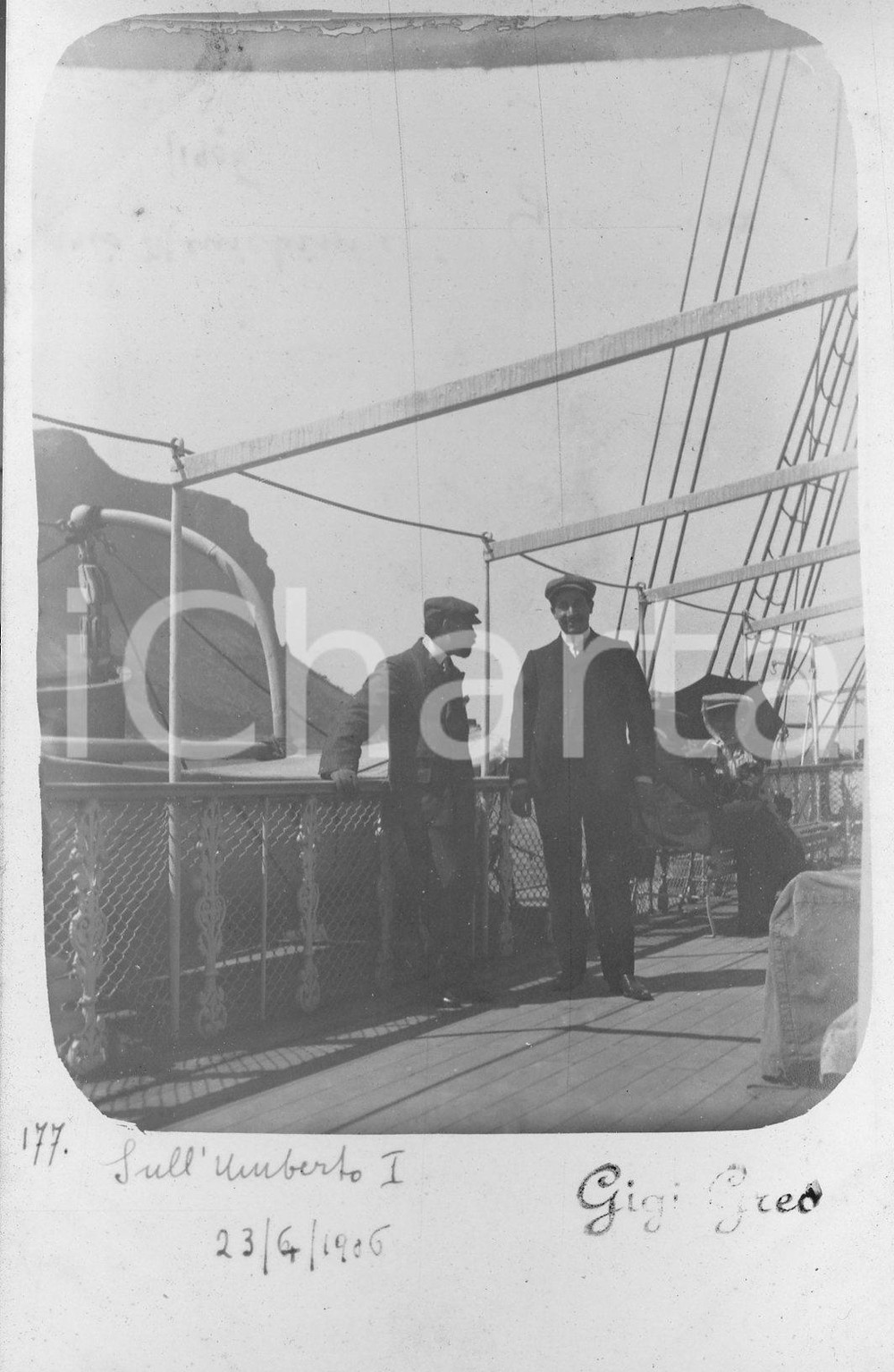 Fotografia d epoca originale 1906 A bordo della nave UMBERTO I Fotocartolina 1