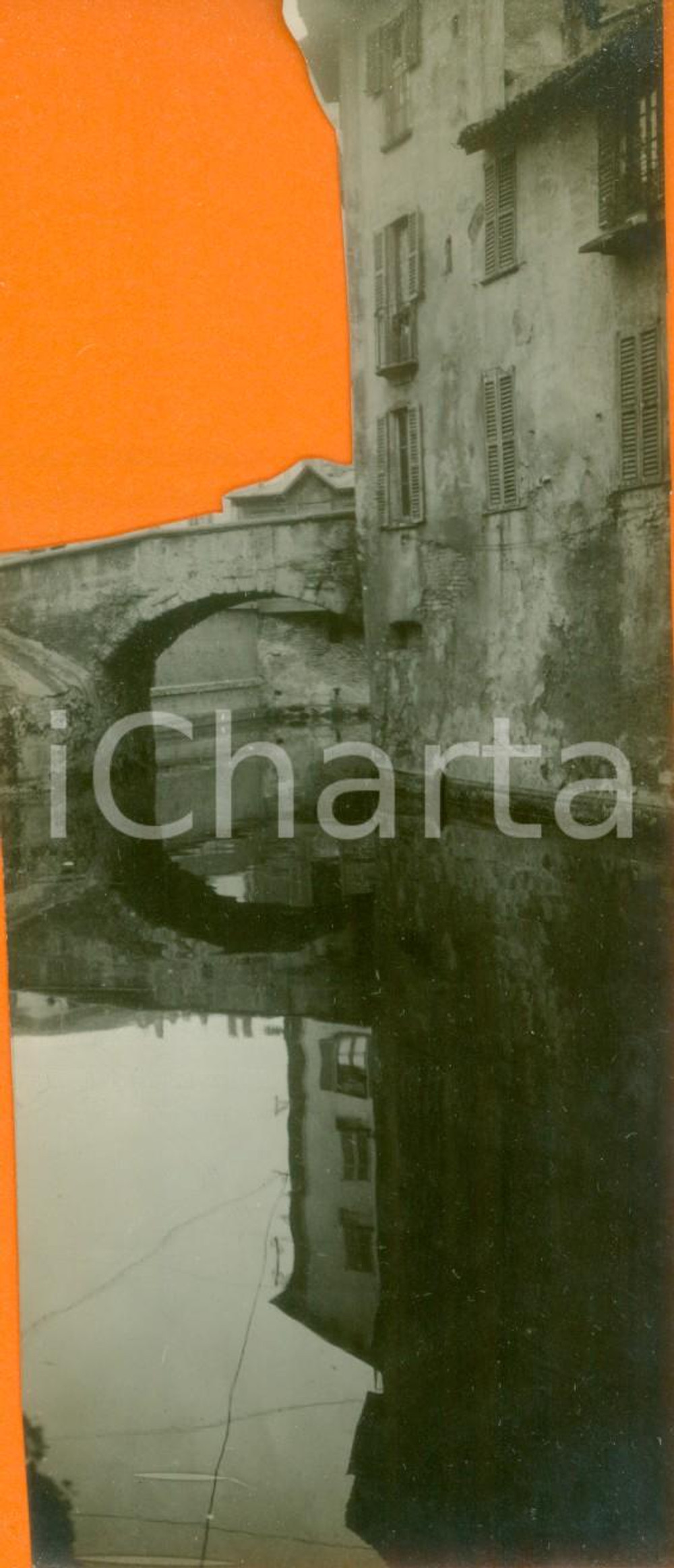 Fotografia d epoca originale 1920 ca MILANO Riflessi della cittÃ  nei vecchi navigli Fotografia RITAGLIATA 1